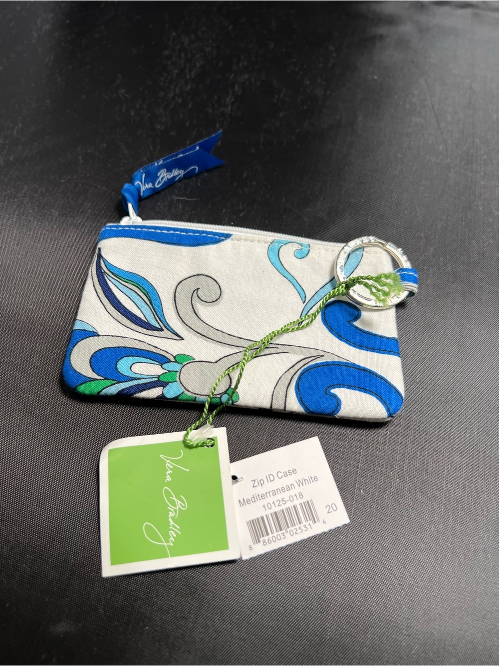 Vera Bradley Zip ID Case Mediterranean White Wallet Card Holder Key Ring NWT